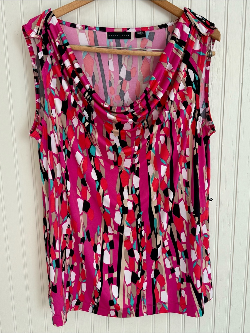 Apostrophe Hot Pink Printed Cowl Neck Tank Top Size M